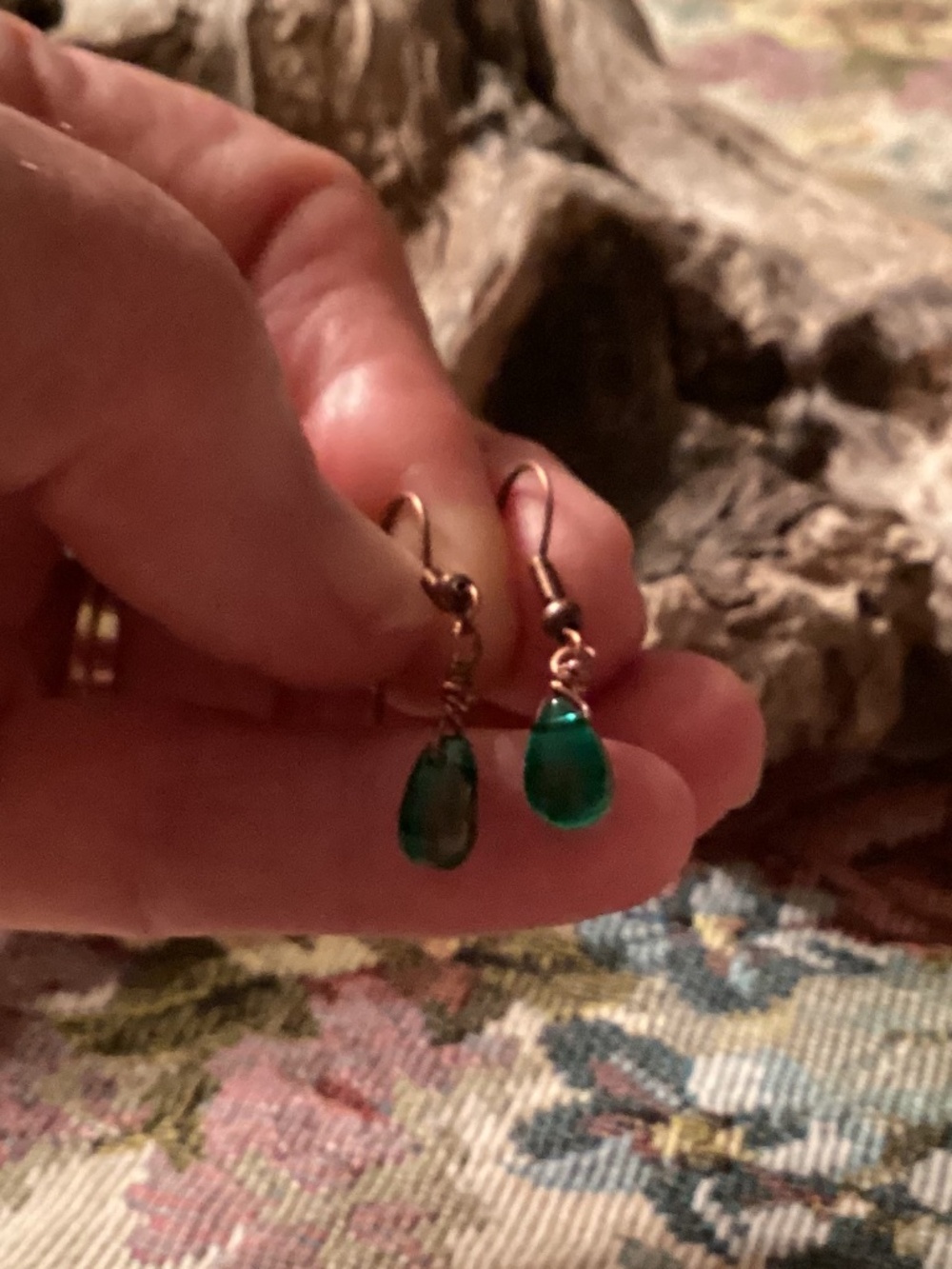 Simple Emerald Teardrop Glass Bead Earrings